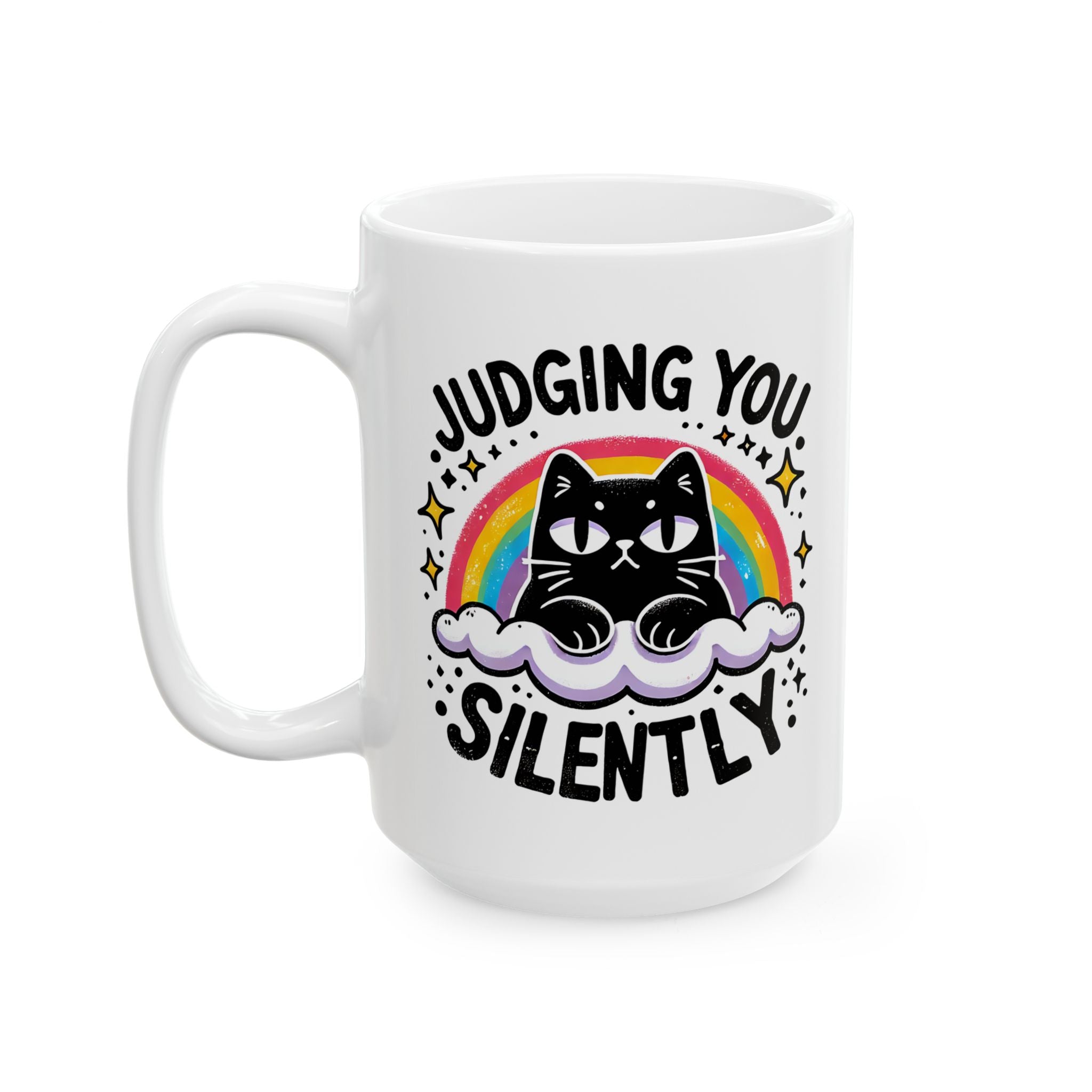 Silently Judging Cat Ceramic Mug | Funny Cat Coffee Mug with Sarcastic Illustration 11oz./15oz.