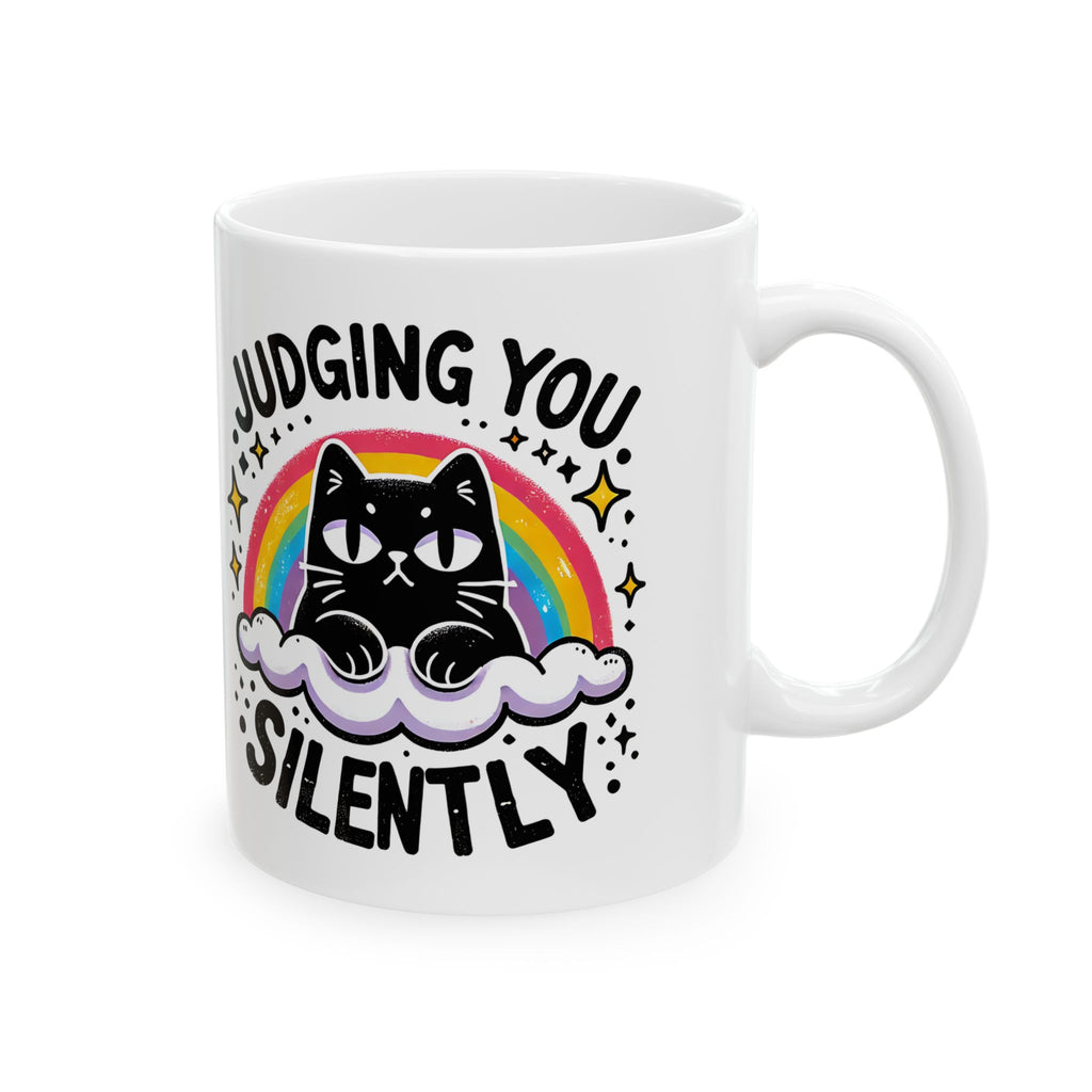 Silently Judging Cat Ceramic Mug | Funny Cat Coffee Mug with Sarcastic Illustration 11oz./15oz.