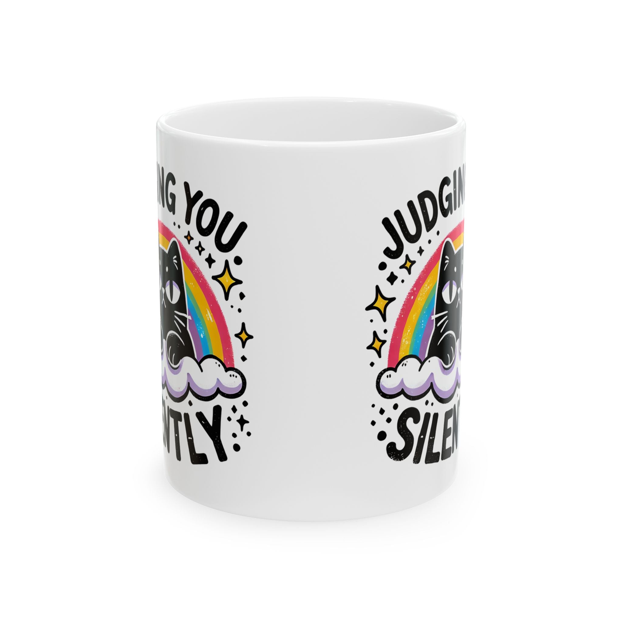 Silently Judging Cat Ceramic Mug | Funny Cat Coffee Mug with Sarcastic Illustration 11oz./15oz.