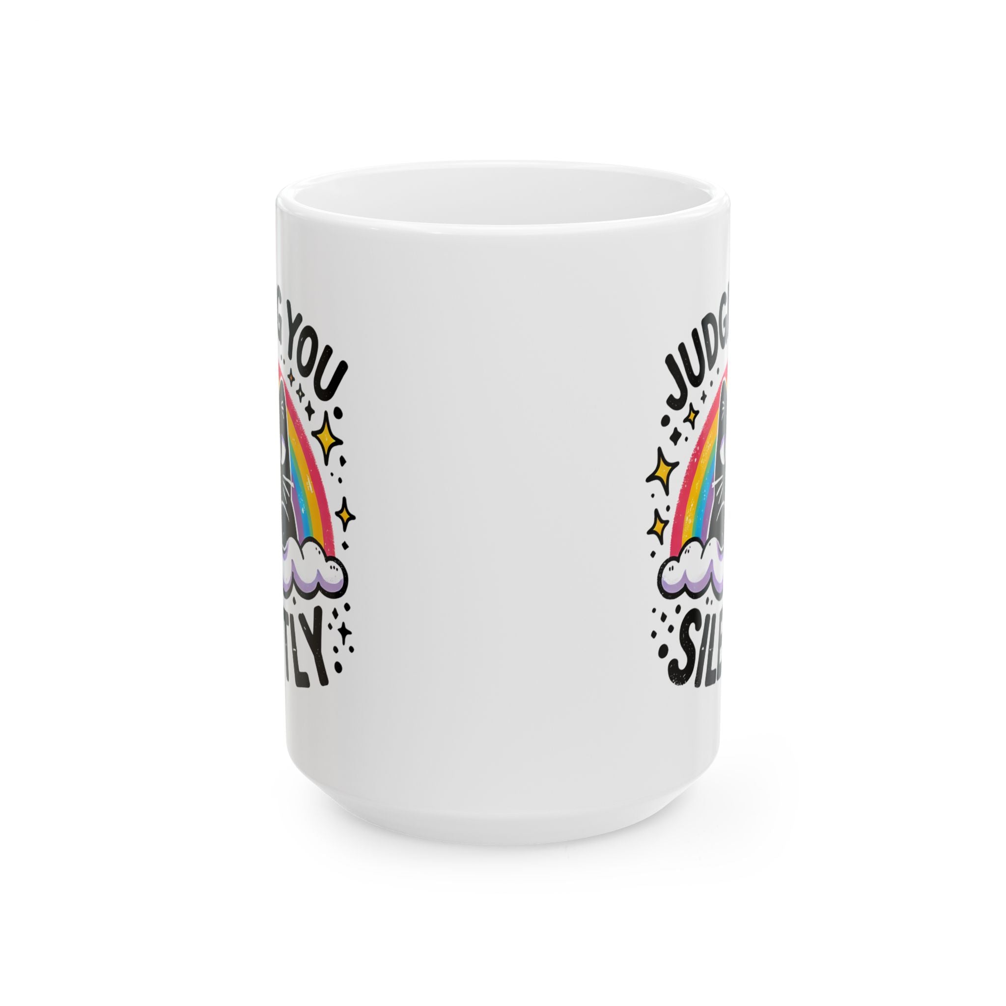 Silently Judging Cat Ceramic Mug | Funny Cat Coffee Mug with Sarcastic Illustration 11oz./15oz.