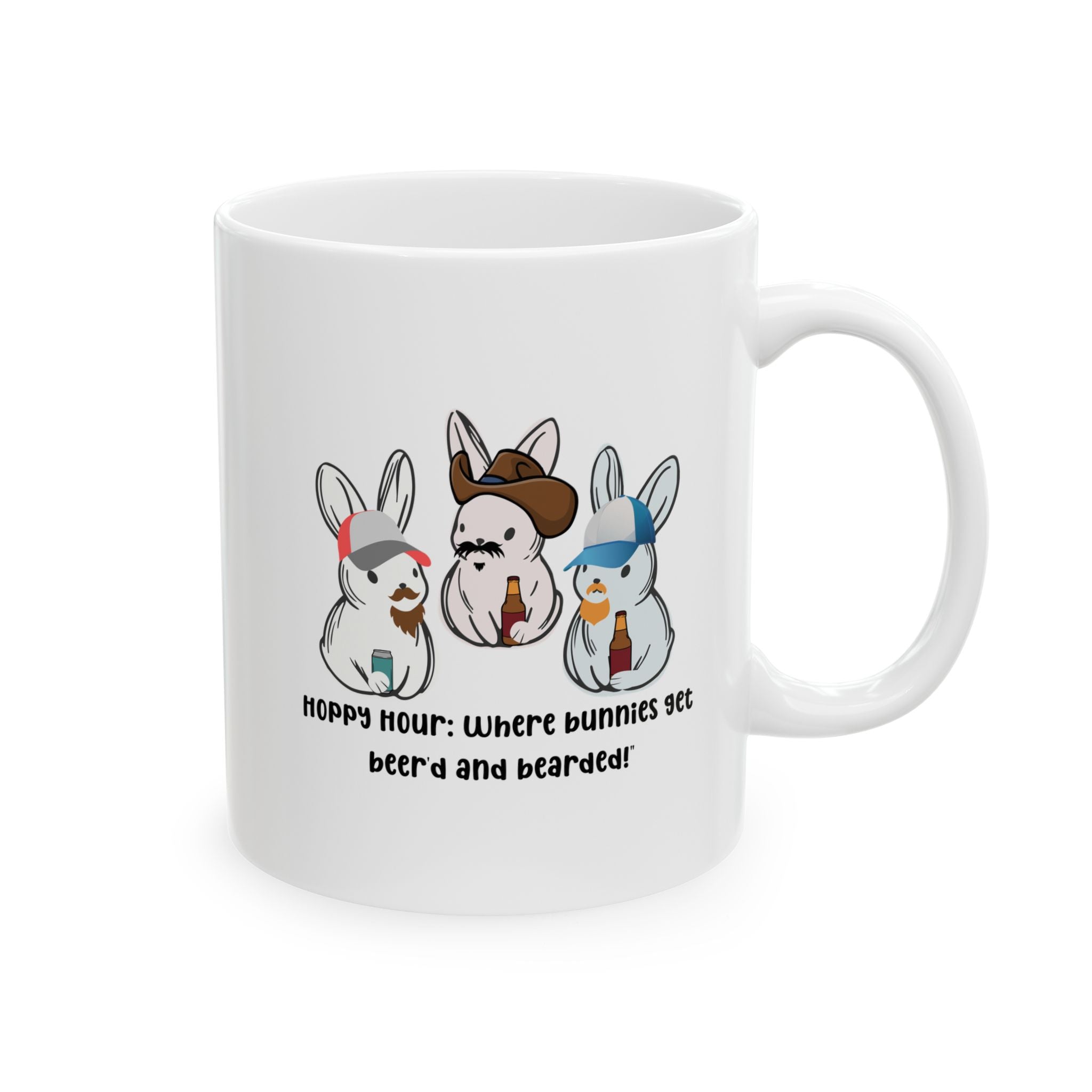 Bearded Rabbit Beer Mug — Funny Illustrated Ceramic Coffee & Beer Mug (11oz/15oz)
