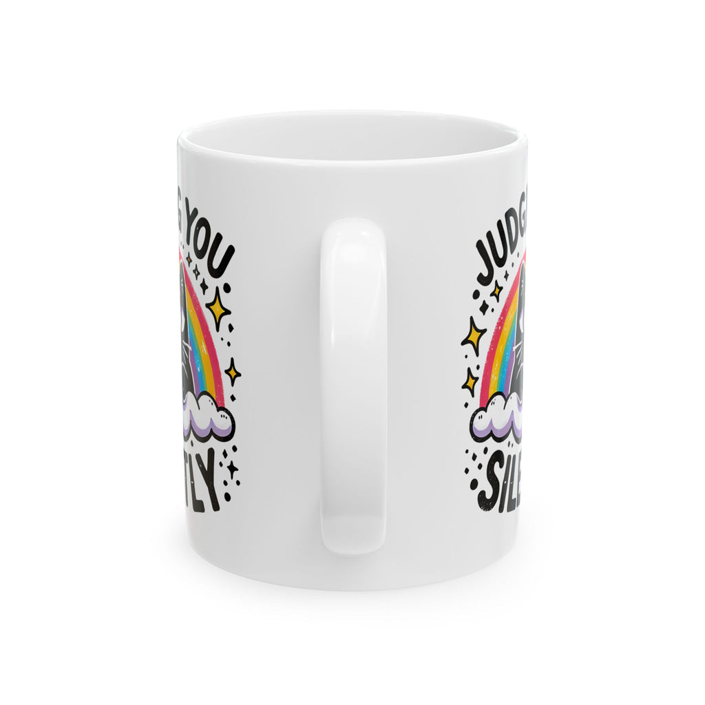 Silently Judging Cat Ceramic Mug | Funny Cat Coffee Mug with Sarcastic Illustration 11oz./15oz.