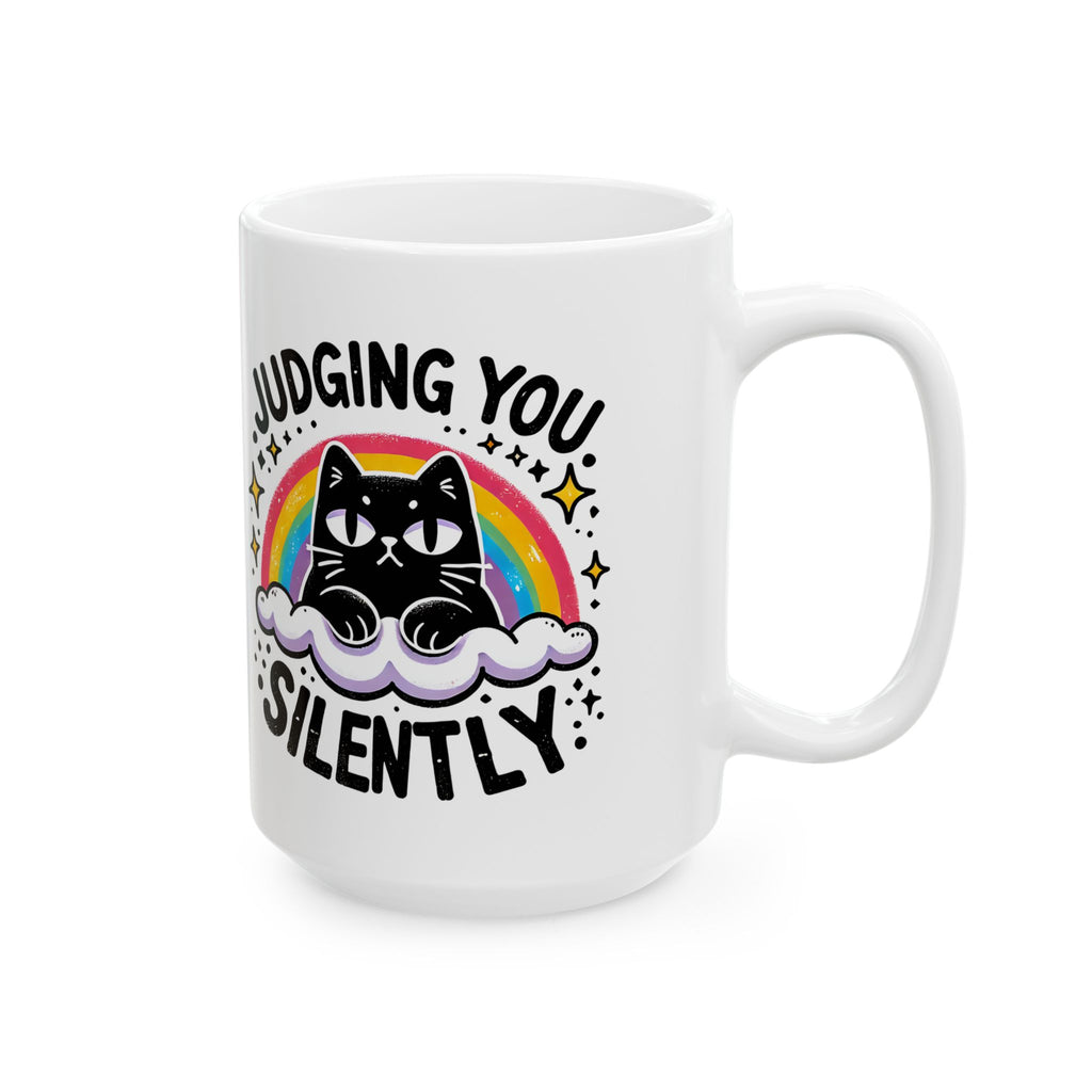 Silently Judging Cat Ceramic Mug | Funny Cat Coffee Mug with Sarcastic Illustration 11oz./15oz.